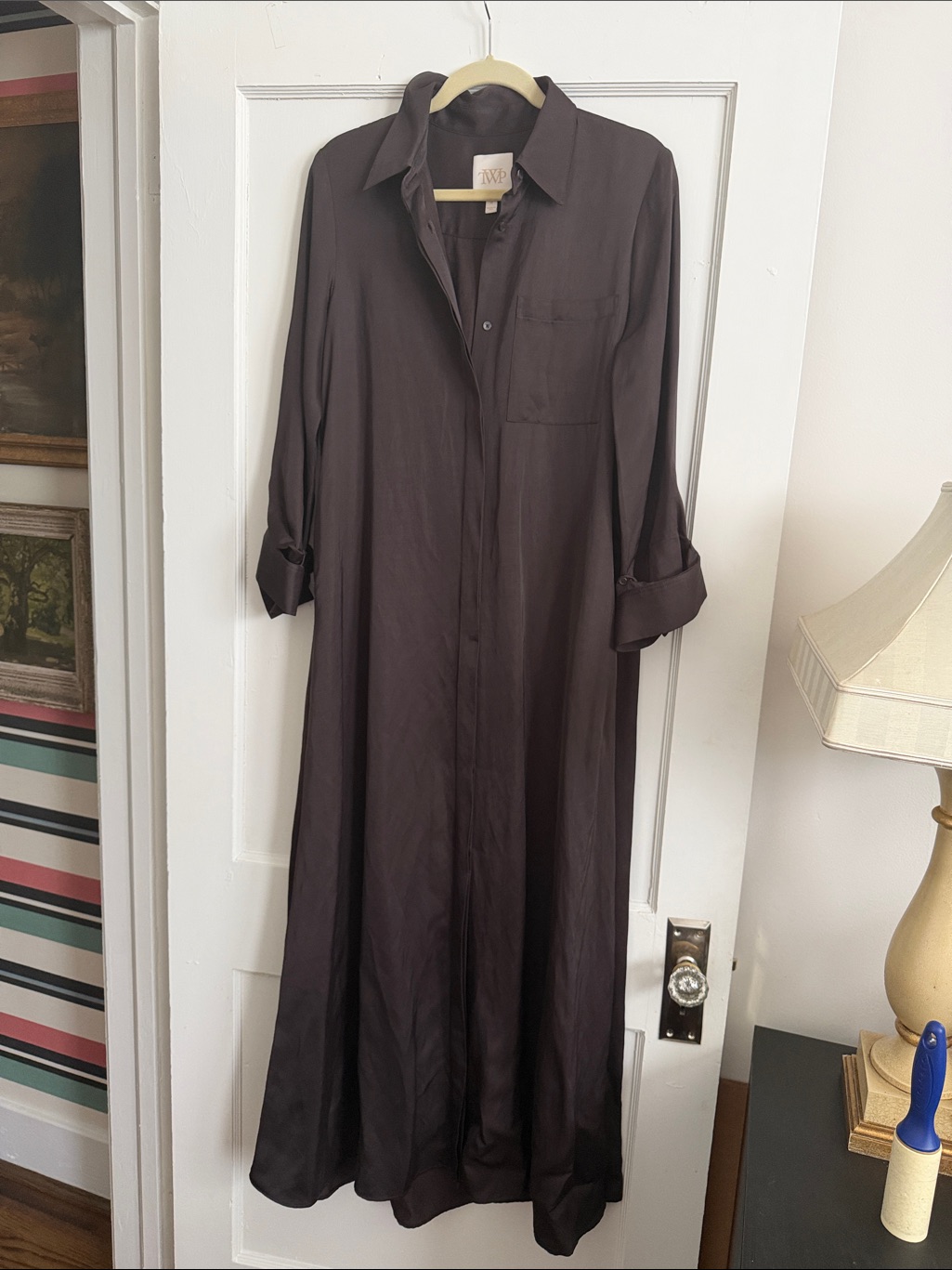 Long Sleeve Maxi Shirt Dress In Dark Brown